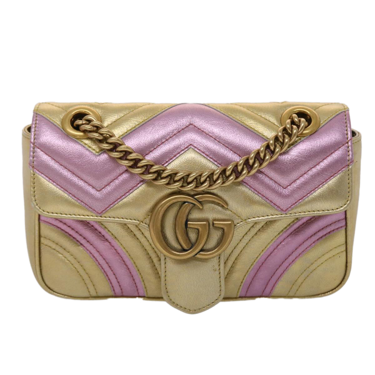 GUCCI GG Marmont Chain Shoulder Bag Leather Gold 446744 Auth am4580