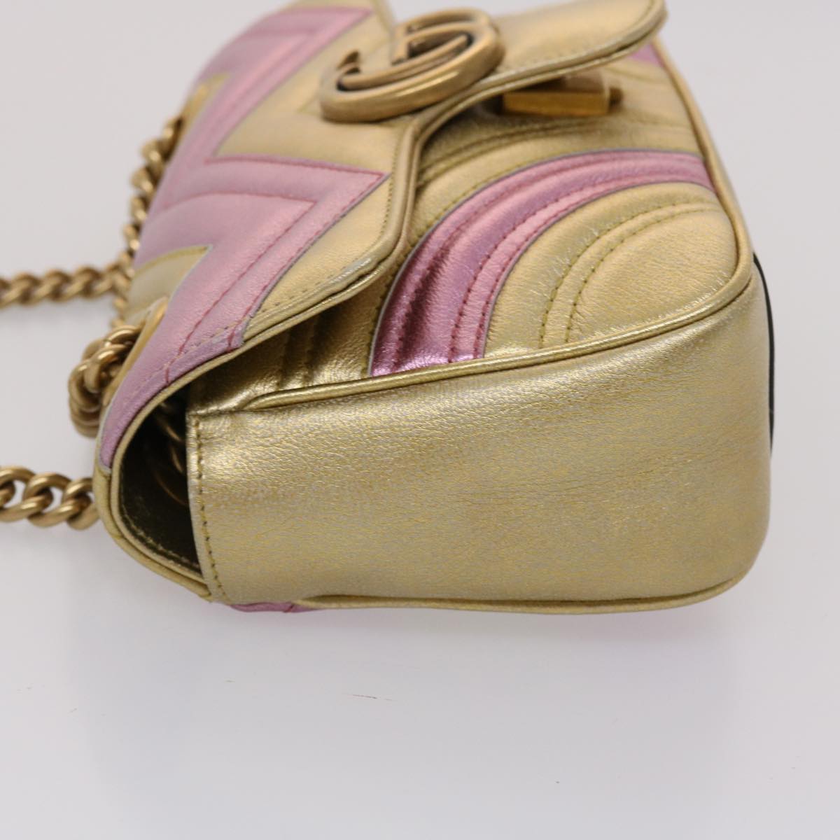 GUCCI GG Marmont Chain Shoulder Bag Leather Gold 446744 Auth am4580