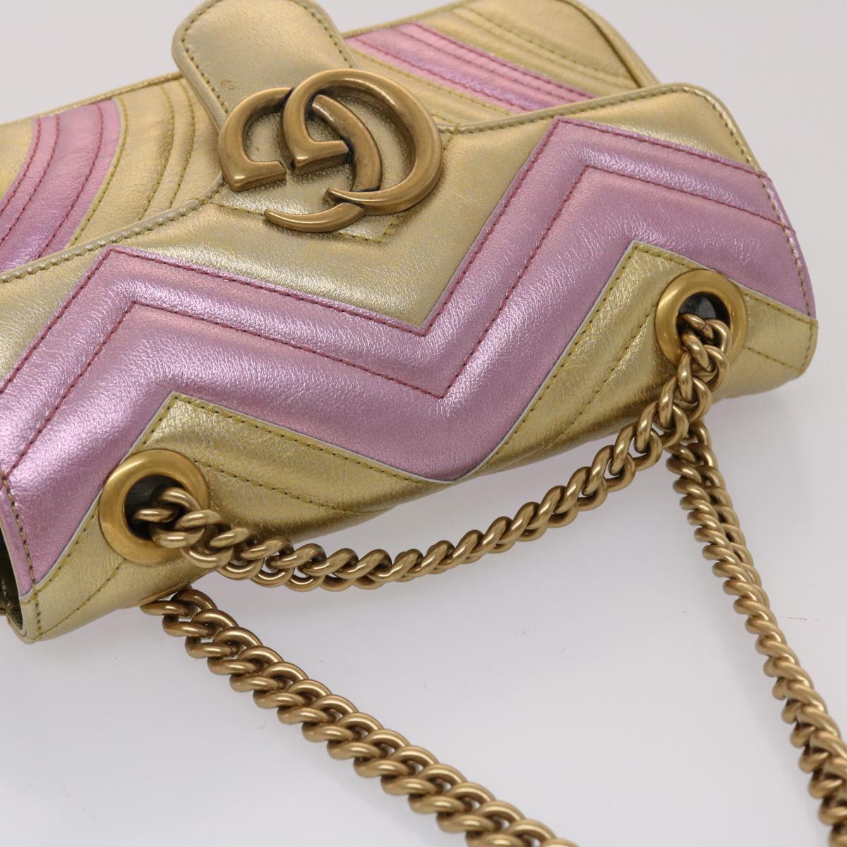 GUCCI GG Marmont Chain Shoulder Bag Leather Gold 446744 Auth am4580