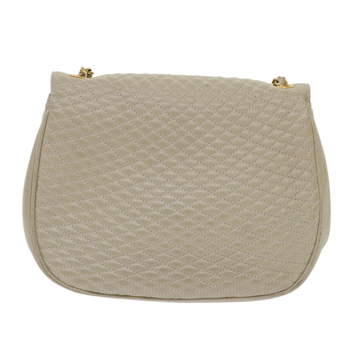 BALLY Quilted Chain Shoulder Bag Leather Beige Auth am4581 - 0