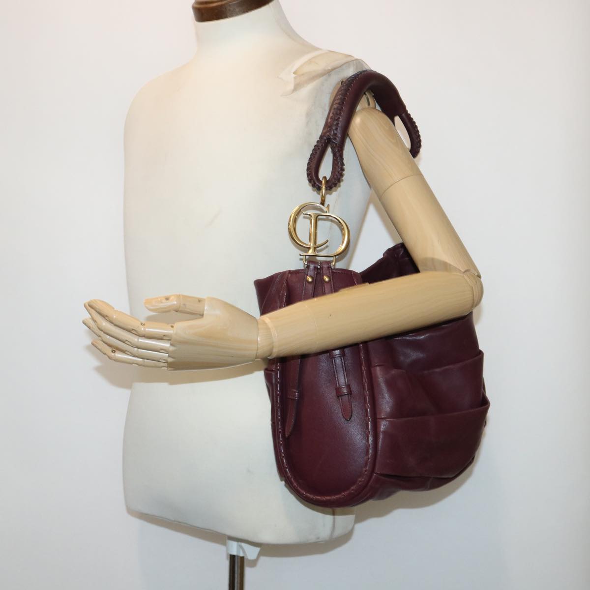 Christian Dior Hobo Shoulder Bag Leather Red 09-MA-0190 Auth am4586