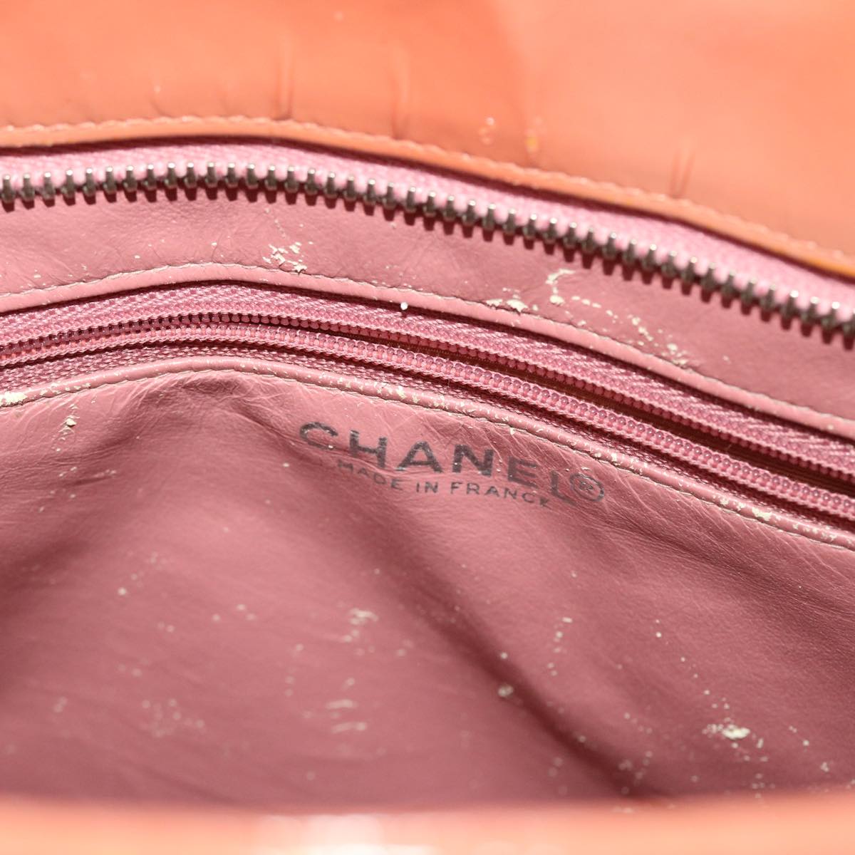 CHANEL Tote Bag Patent leather Reprint Pink CC Auth am4588