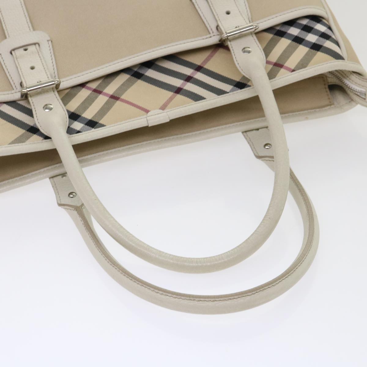 BURBERRY Nova Check Shoulder Bag Nylon Leather Beige Auth am4592