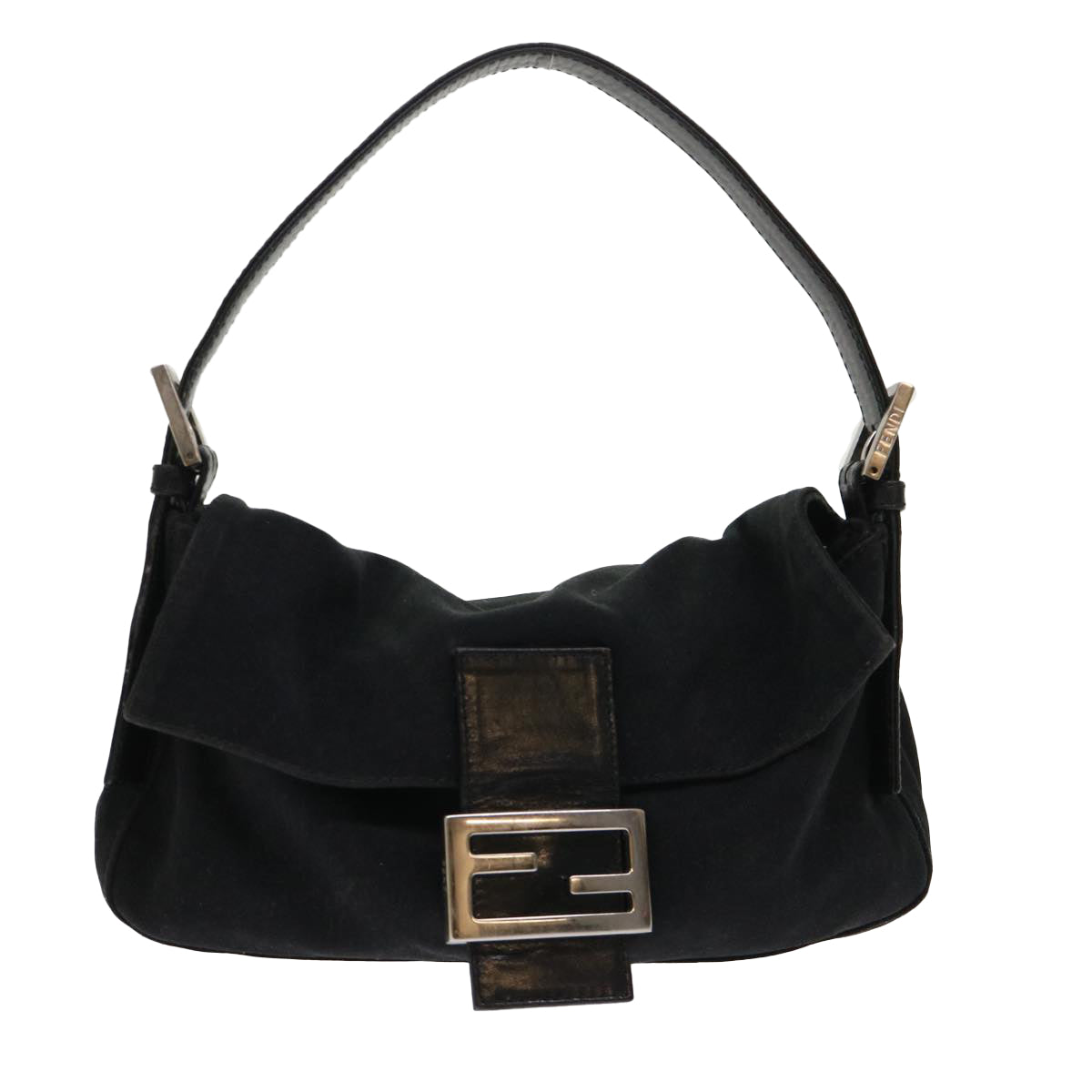 FENDI Mamma Baguette Shoulder Bag Nylon Leather Black Auth am4595