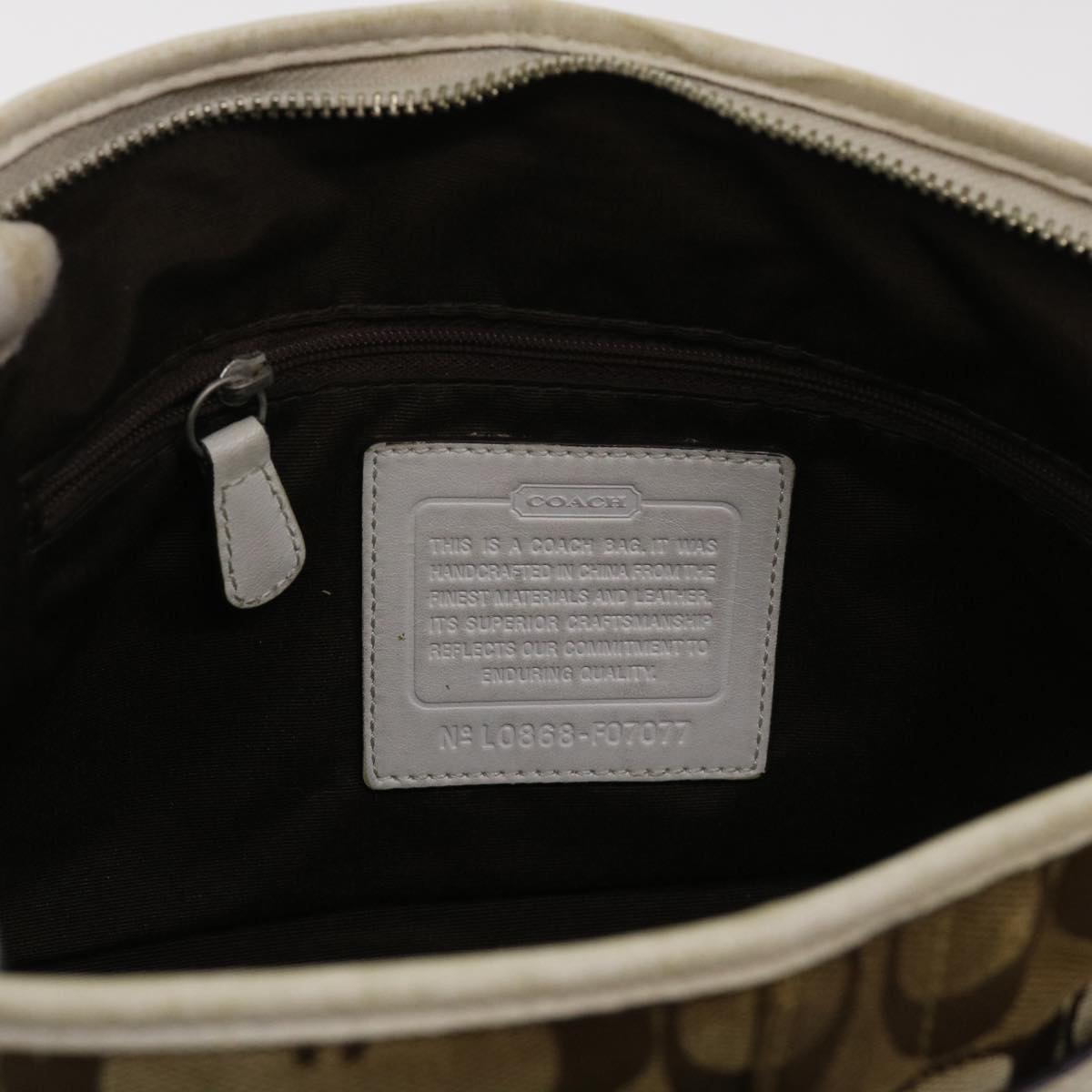 Coach Signature Shoulder Bag Canvas Leather Beige Auth am4603