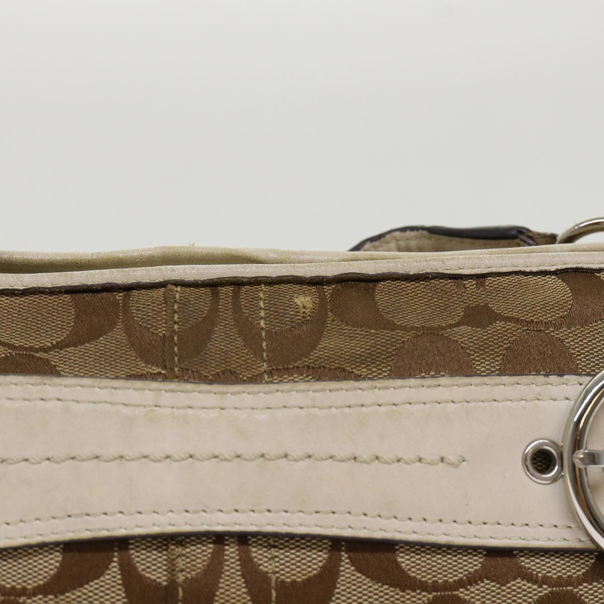Coach Signature Shoulder Bag Canvas Leather Beige Auth am4603 - 0