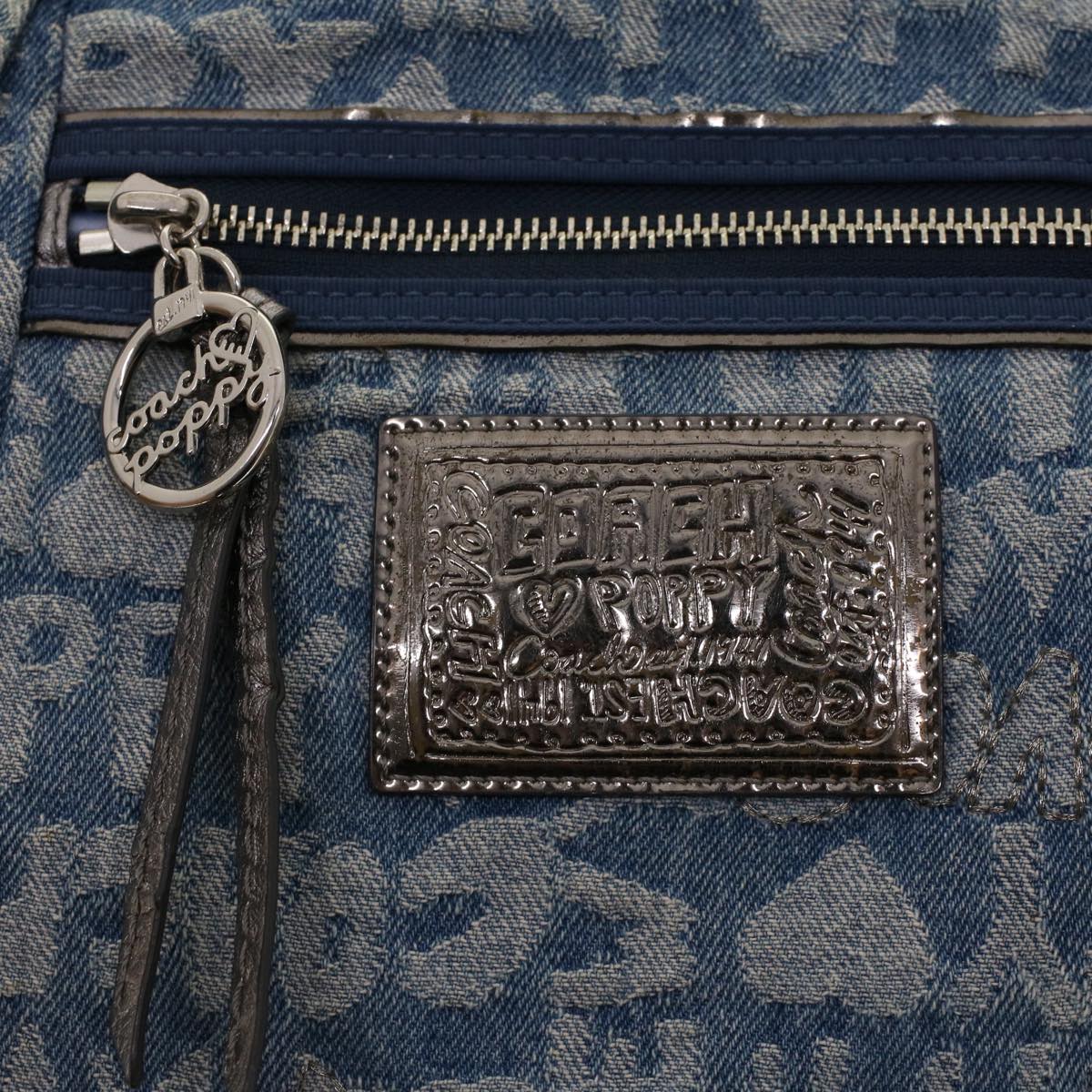 Coach Hand Bag Canvas Leather 2Set Beige Blue Auth am4604
