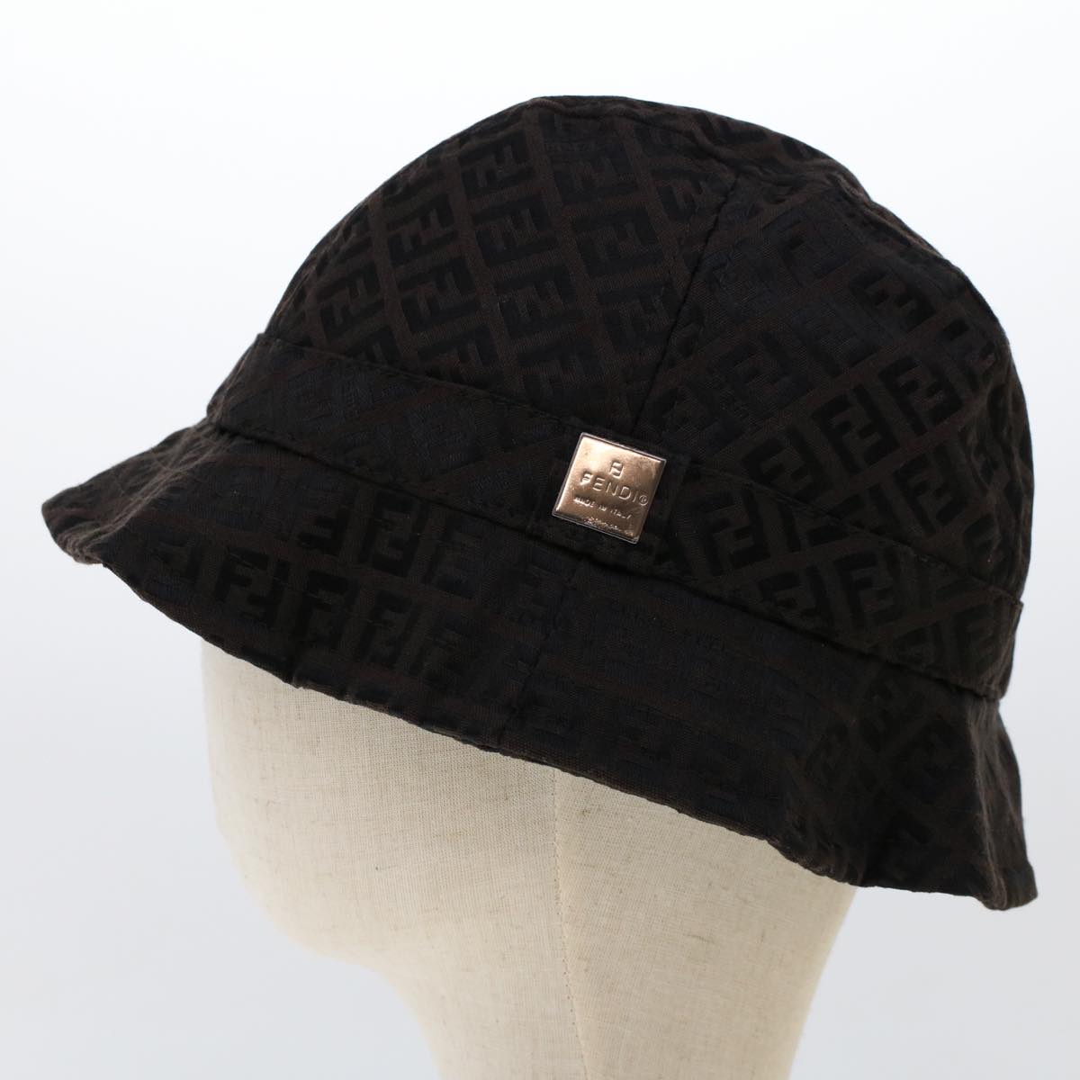 FENDI Zucchino Canvas Hat M Brown Auth am4612