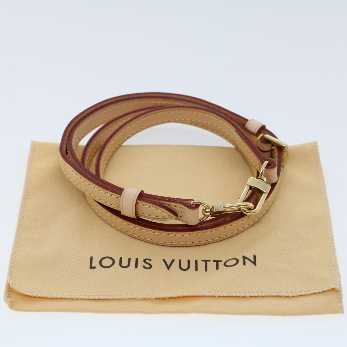 LOUIS VUITTON Shoulder Strap Leather 36.2""-43.3"" Beige LV Auth am4614
