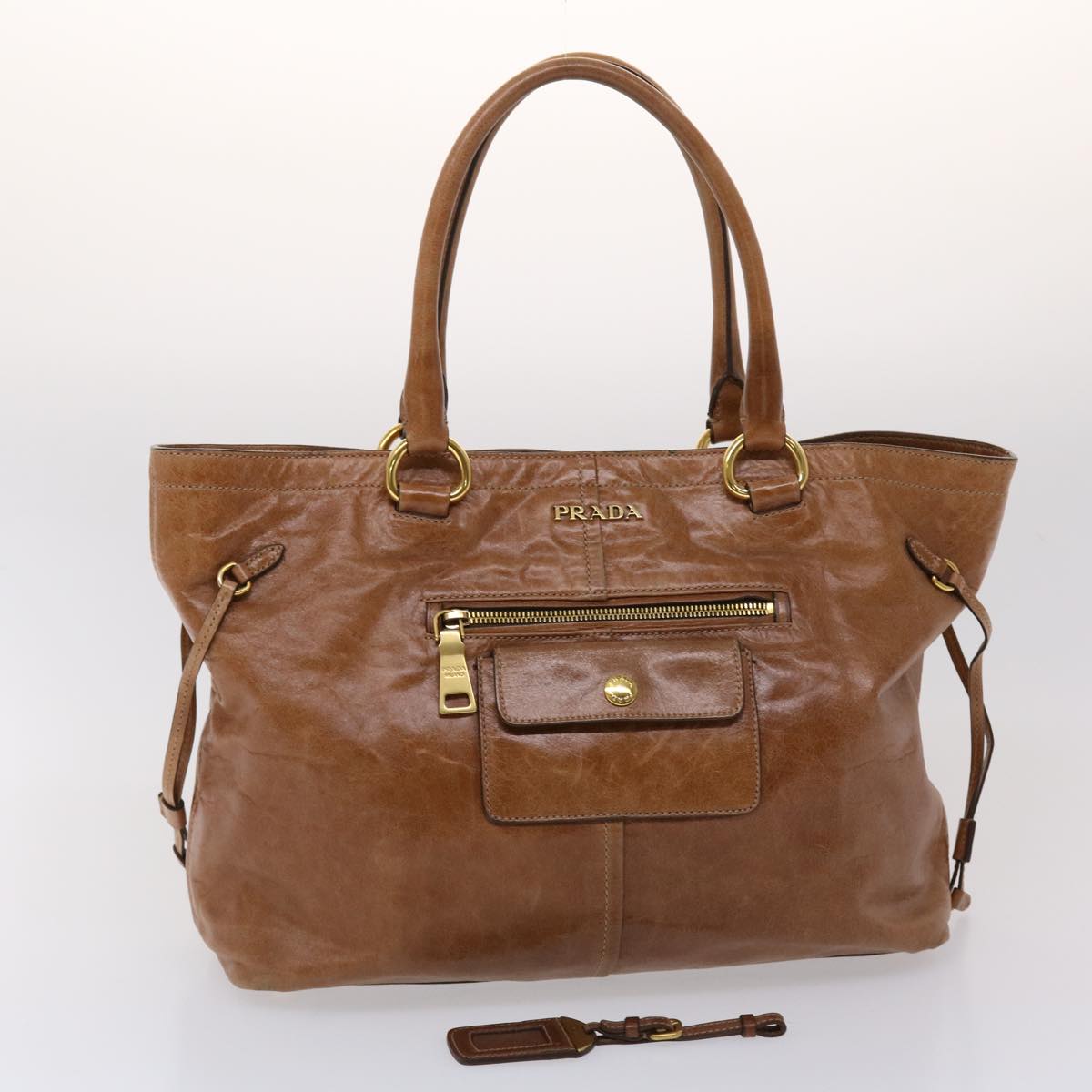 PRADA Shoulder Bag Leather Brown Auth am4628