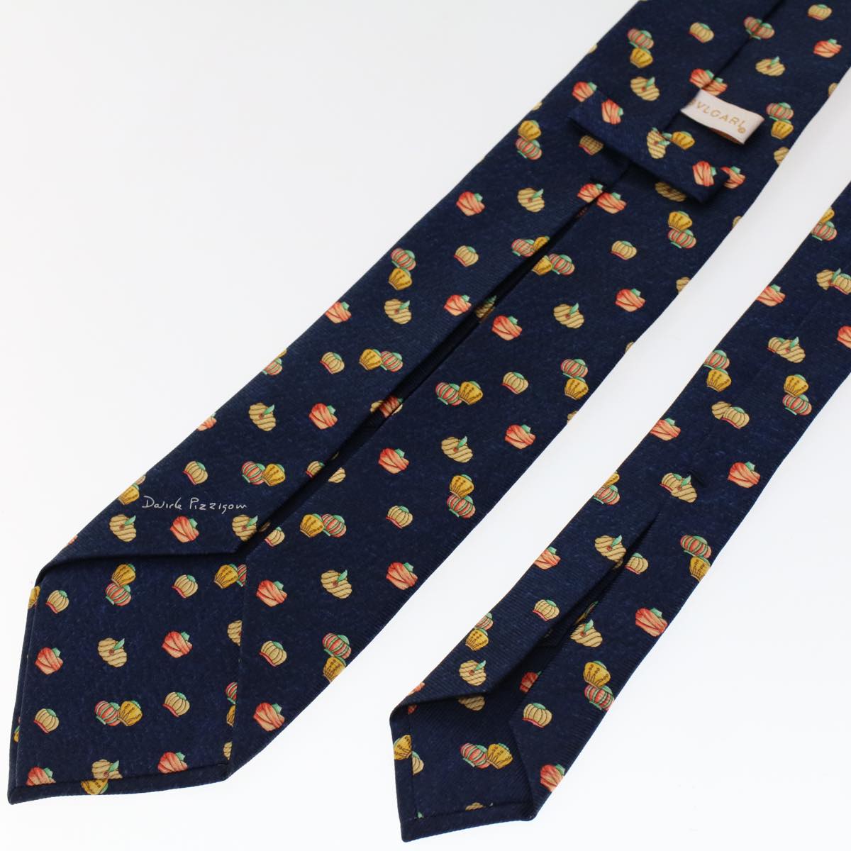 Salvatore Ferragamo Bulgari Necktie Silk 5Set Blue Navy yellow Auth am4633