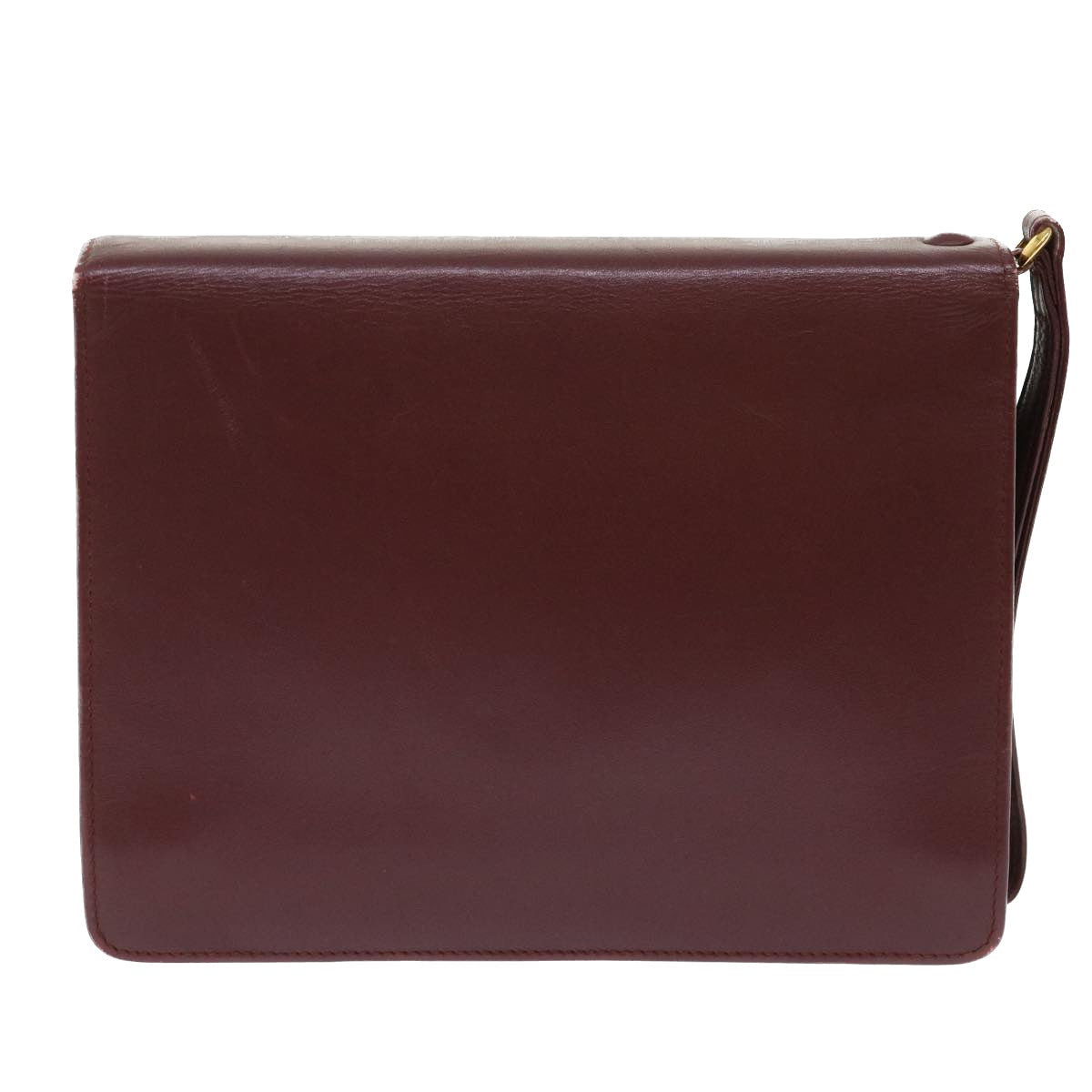 CARTIER Clutch Bag Leather Wine Red Auth am4649 - 0