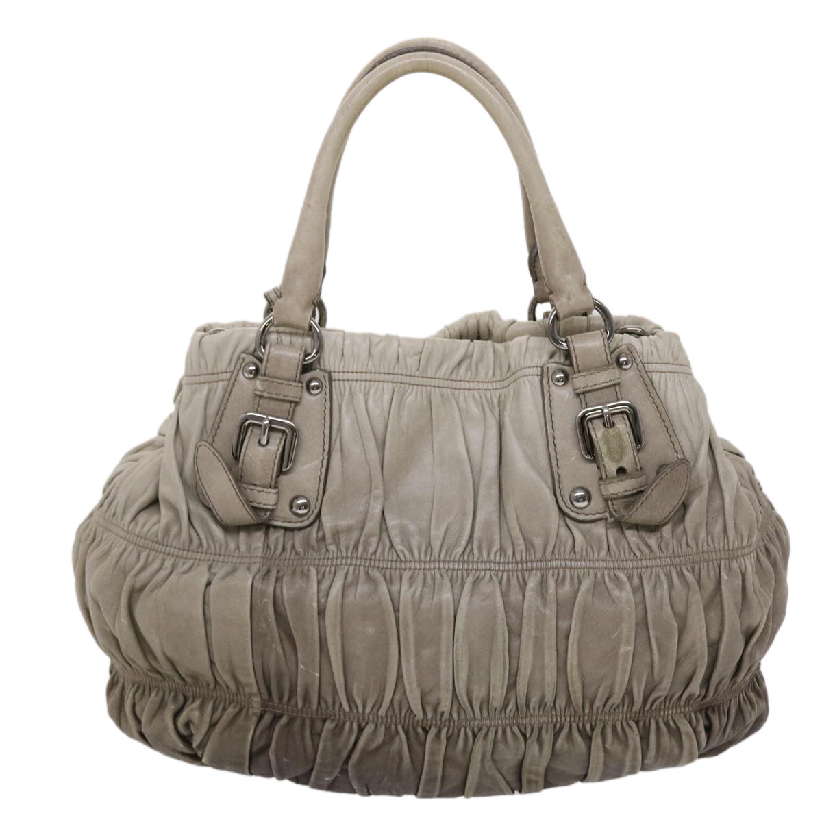 PRADA Hand Bag Leather 2way Gray Auth am4653