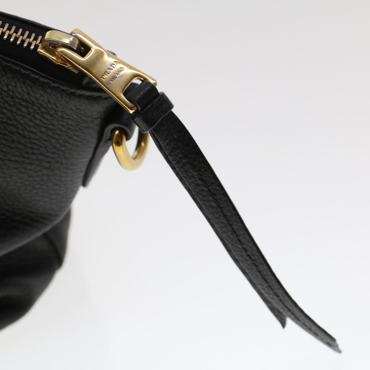 PRADA Hand Bag Leather Black Auth am4677