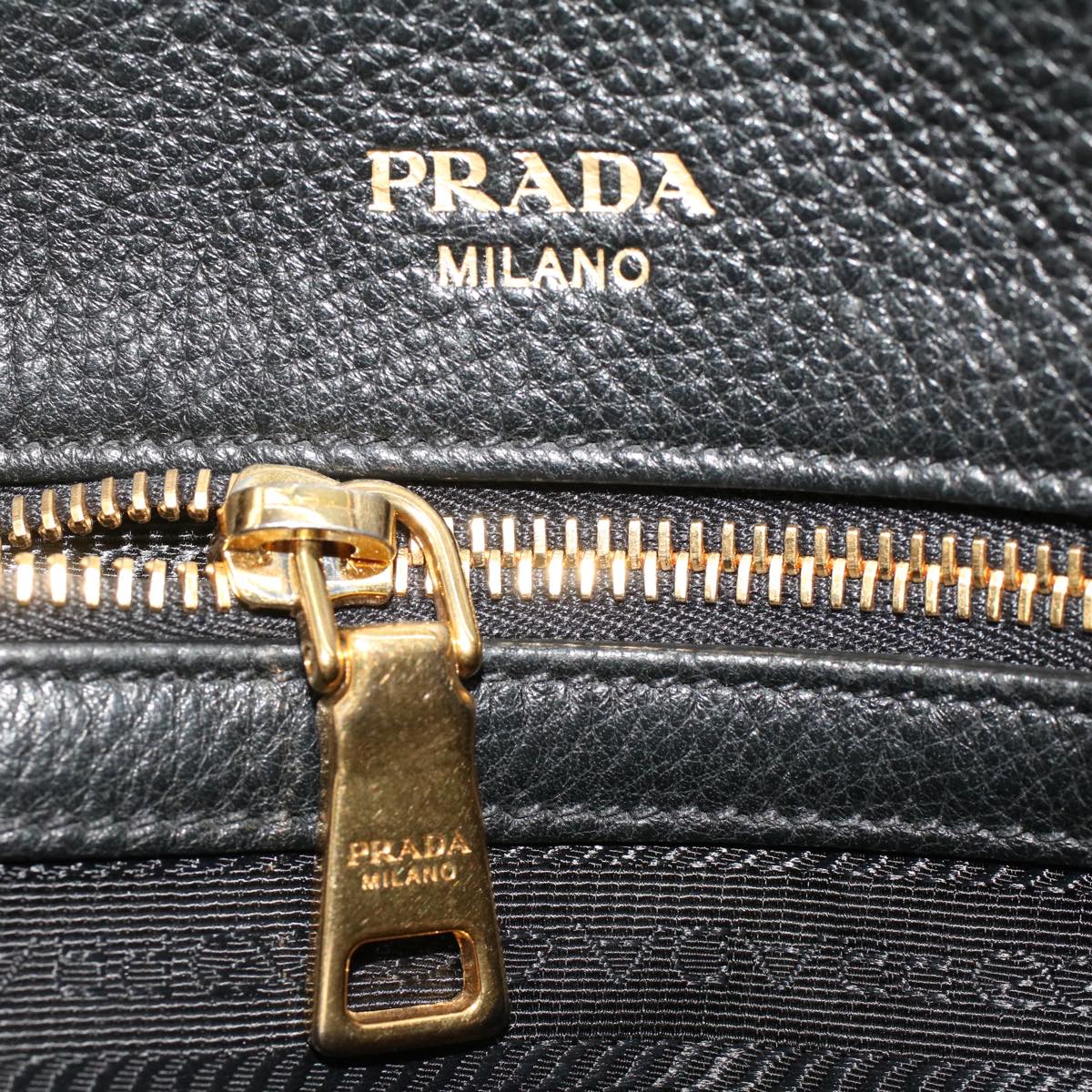 PRADA Hand Bag Leather Black Auth am4677