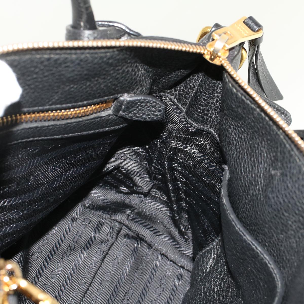 PRADA Hand Bag Leather Black Auth am4677