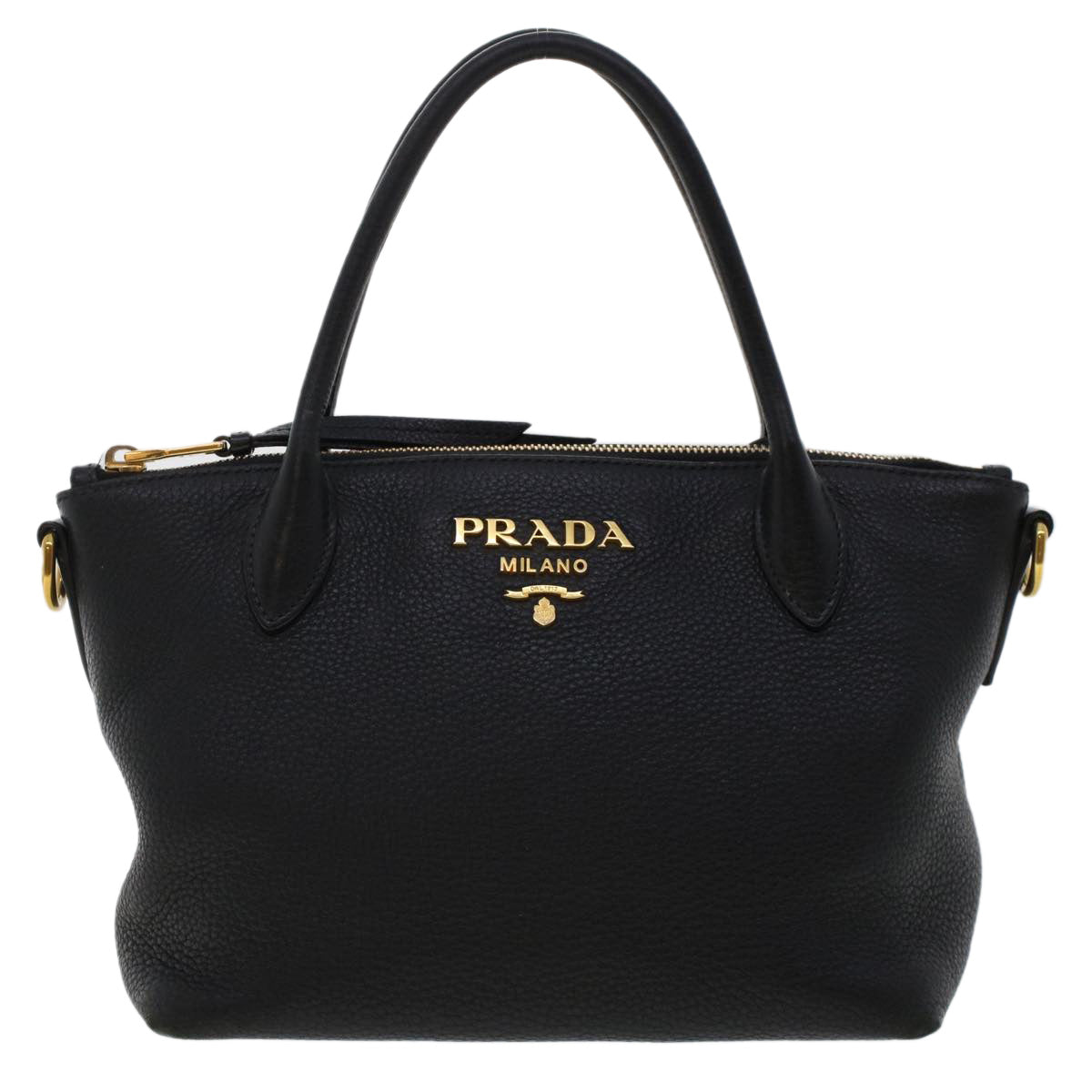 PRADA Hand Bag Leather Black Auth am4677
