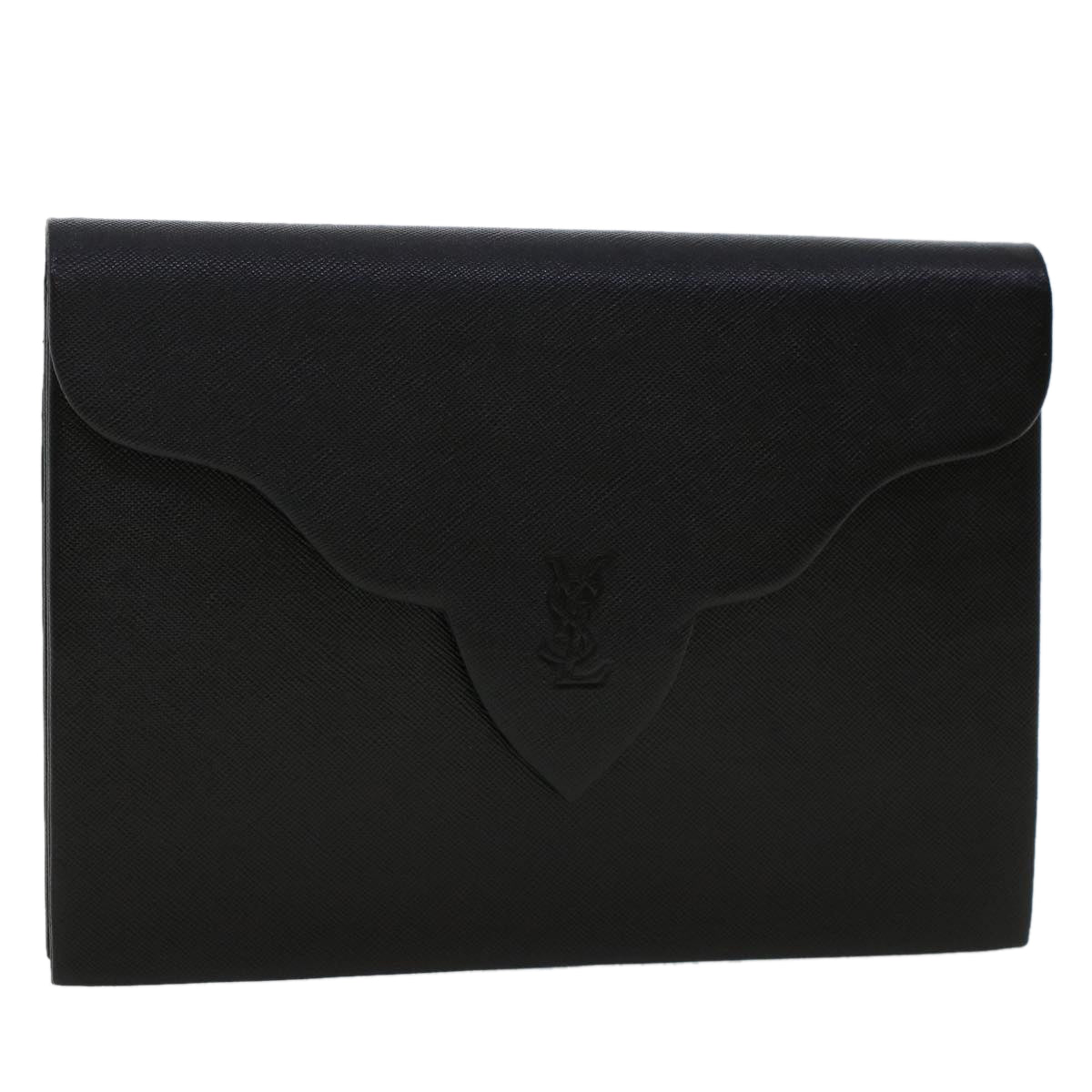 SAINT LAURENT Clutch Bag Leather Black Auth am4678