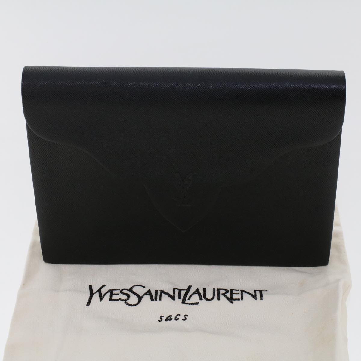 SAINT LAURENT Clutch Bag Leather Black Auth am4678