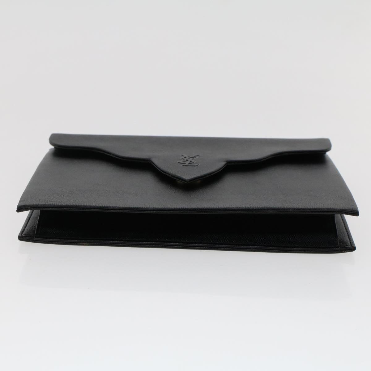SAINT LAURENT Clutch Bag Leather Black Auth am4678
