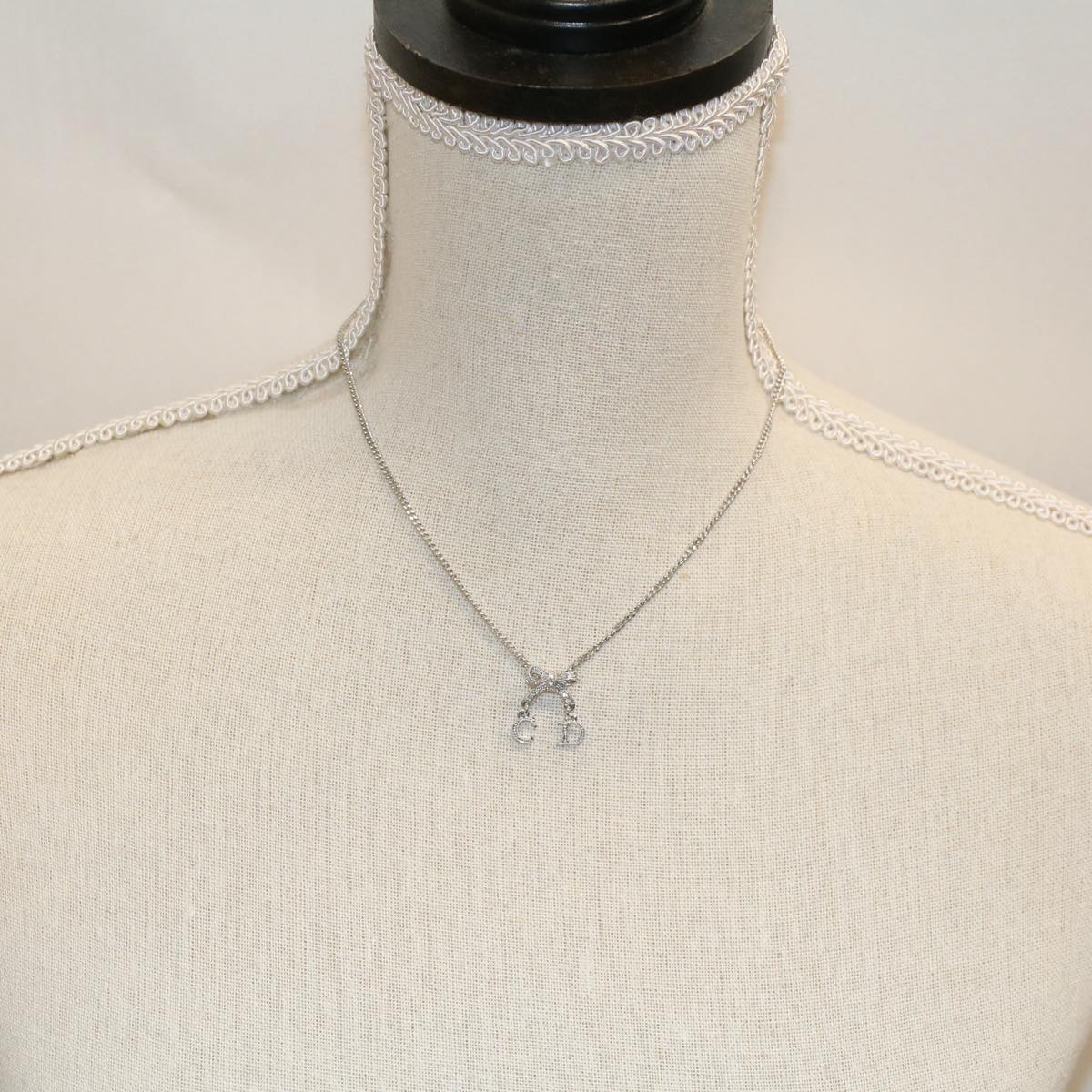 Christian Dior Necklace Silver Auth am4692