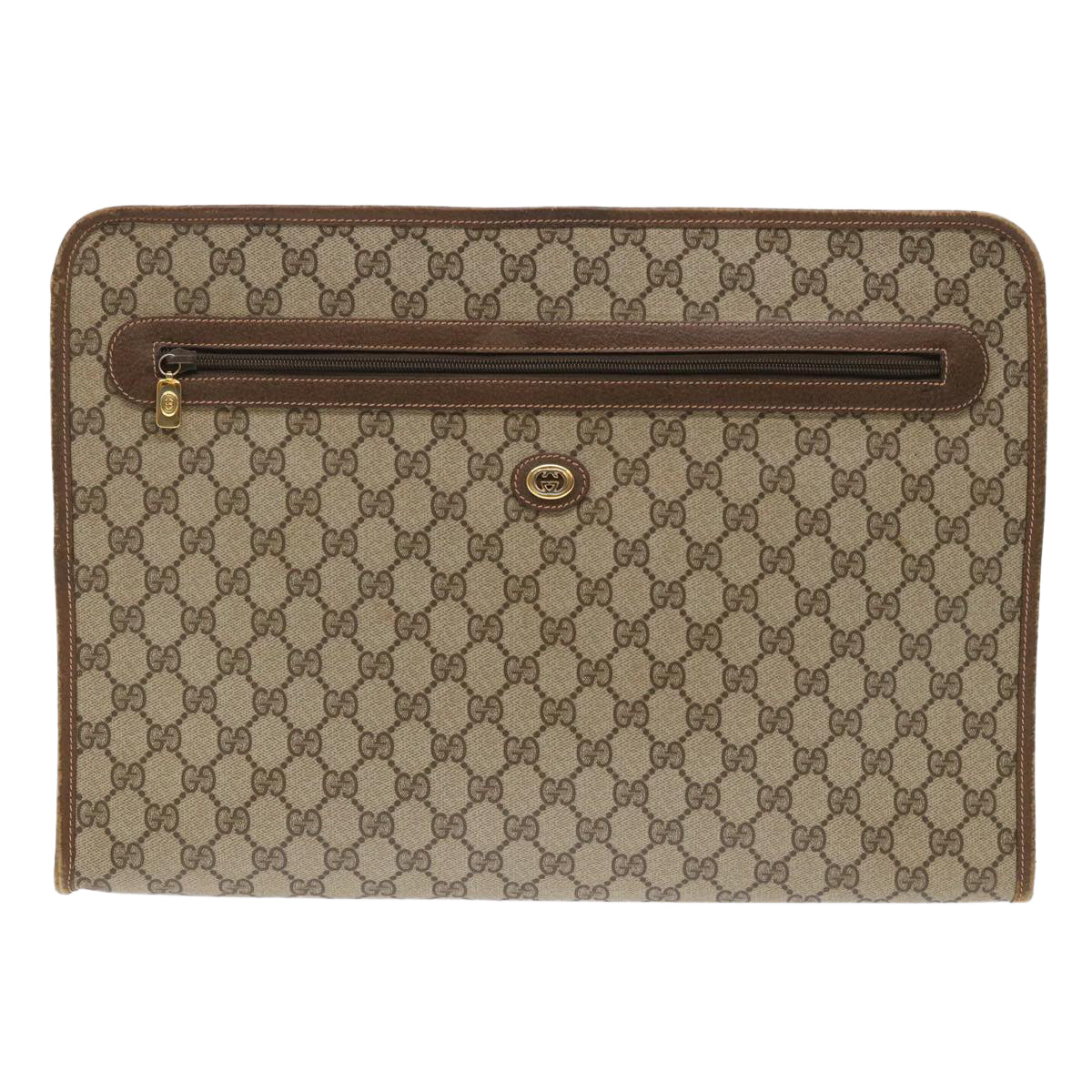 GUCCI GG Canvas Clutch Bag PVC Leather Beige 89.20.004 Auth am4697