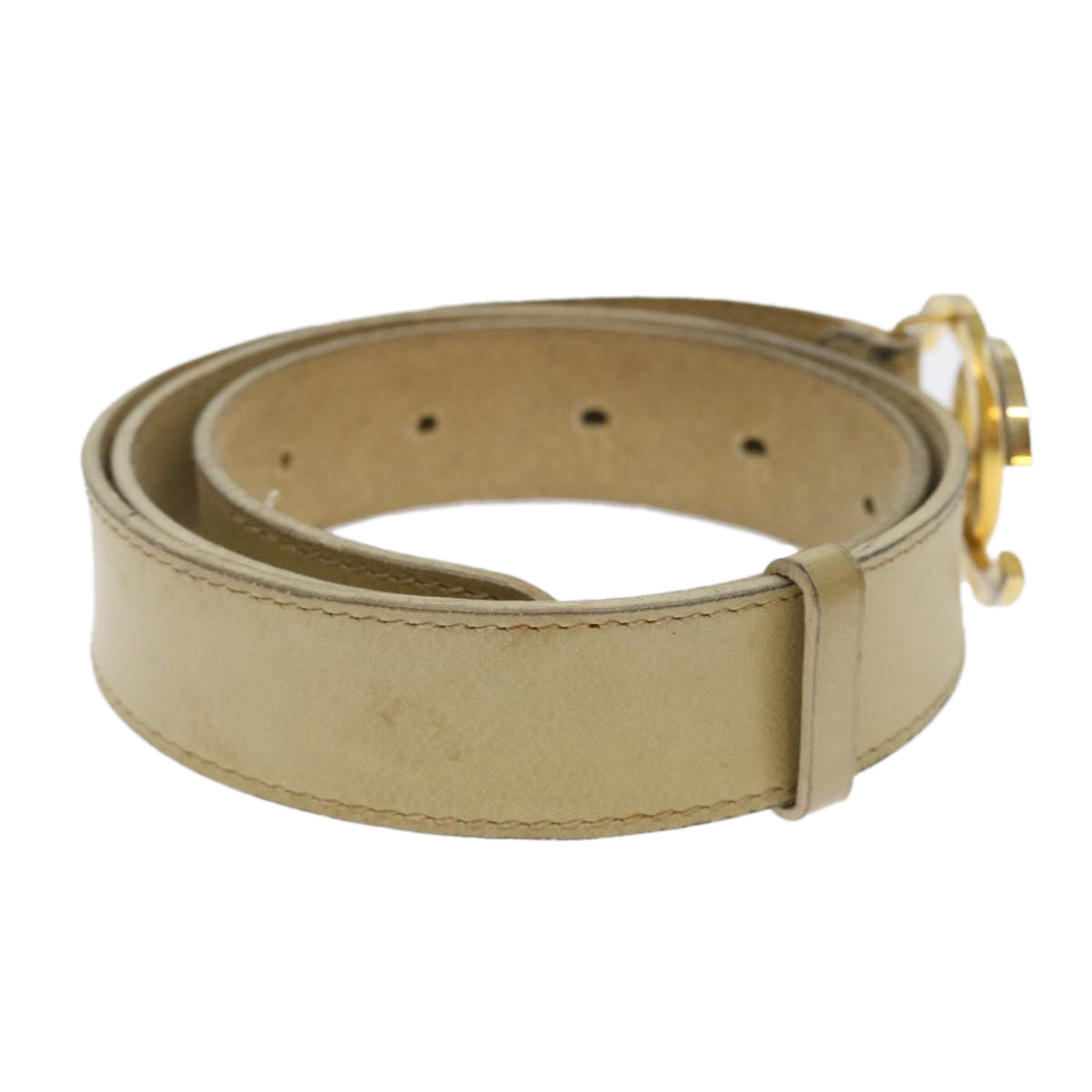 CHANEL COCO Mark Belt Leather 33.1"" Beige CC Auth am4714 - 0