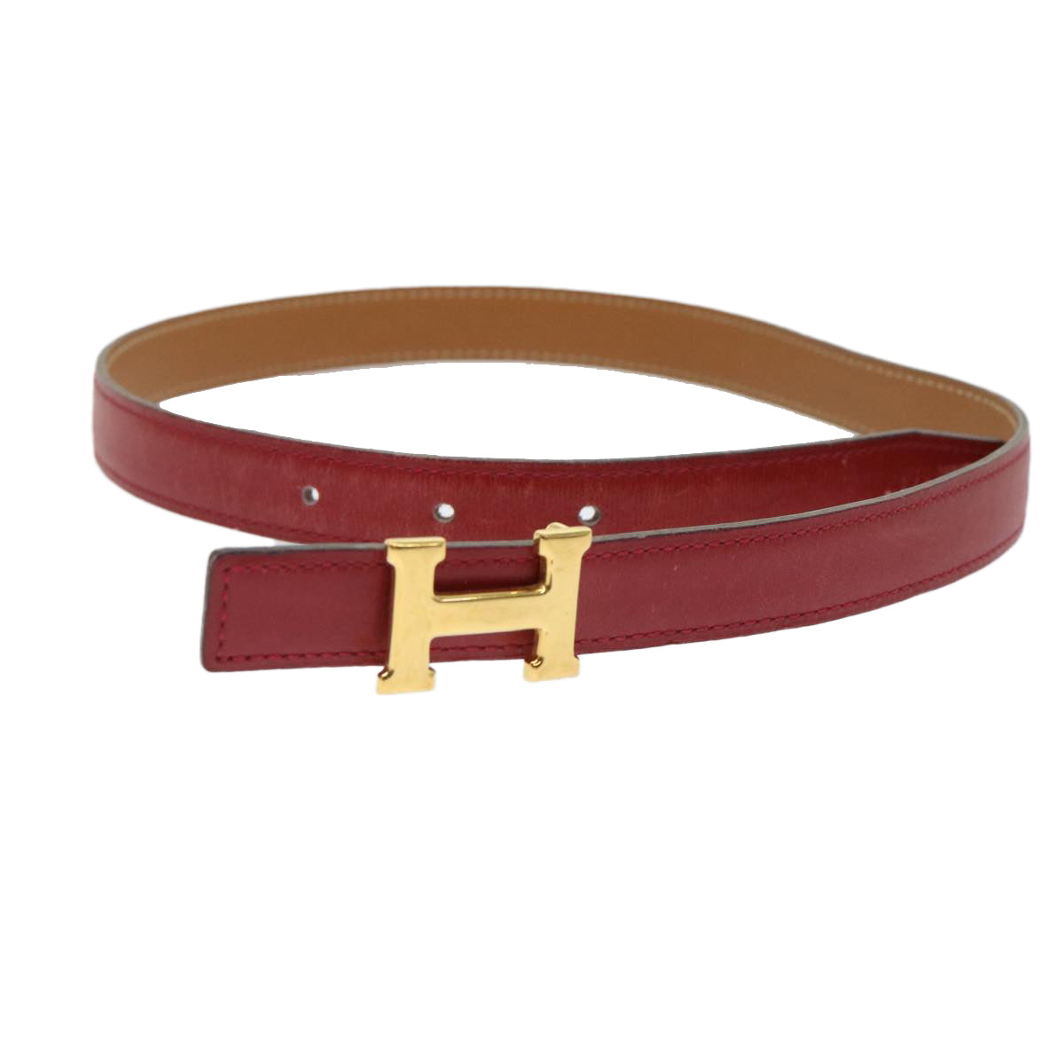 HERMES Belt Leather 29.1"" Red Auth am4718