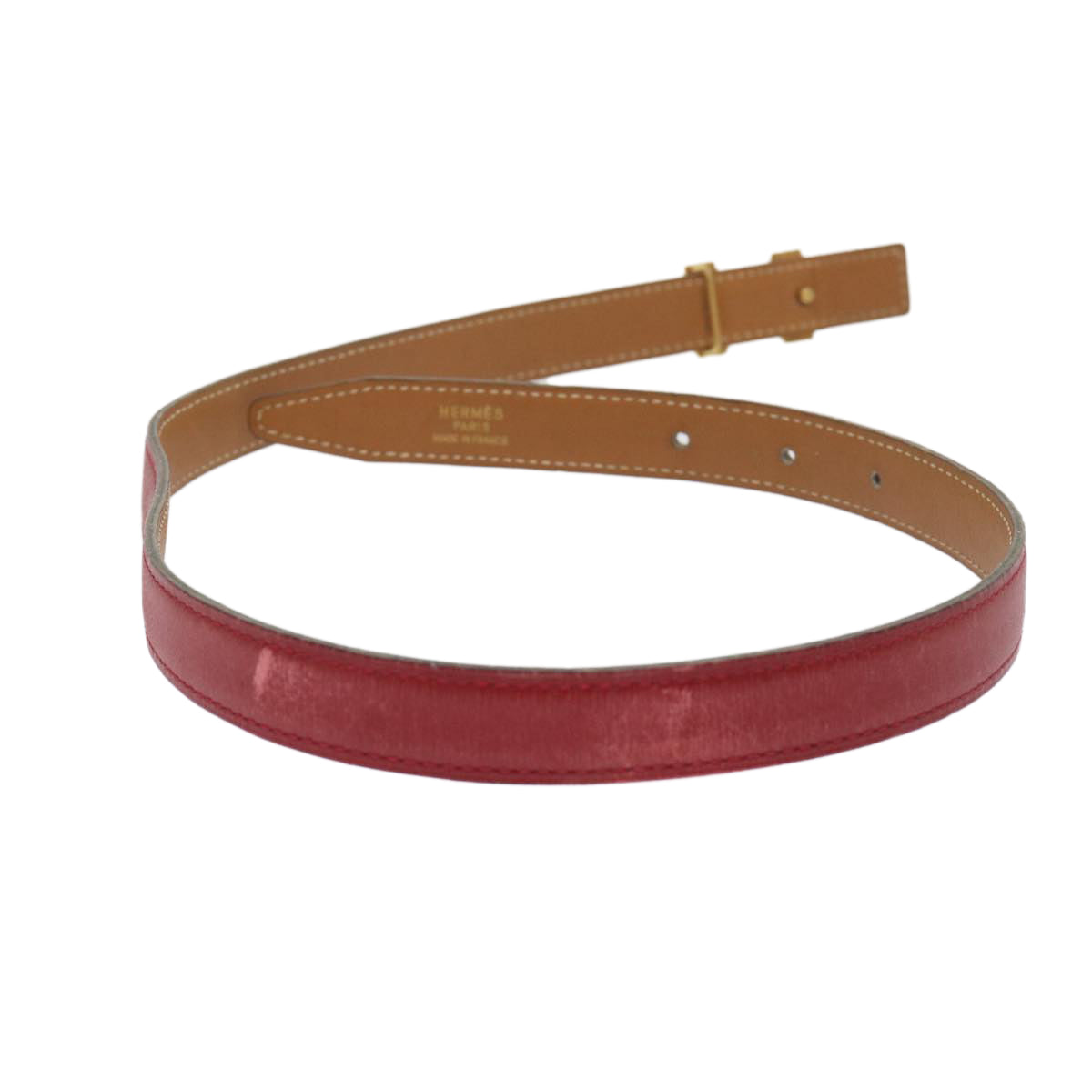 HERMES Belt Leather 29.1"" Red Auth am4718 - 0
