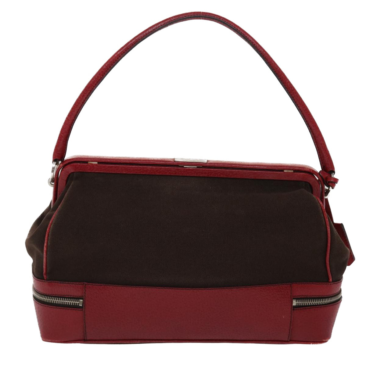 PRADA Shoulder Bag Canvas Leather Red Auth am4741 - 0