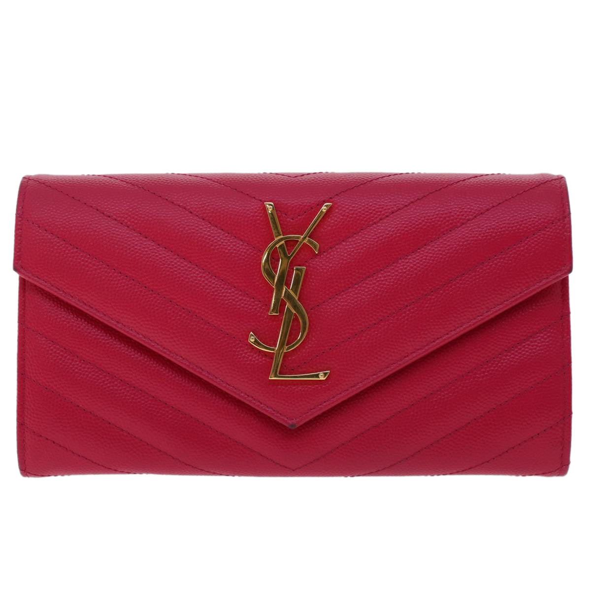 SAINT LAURENT V Stitch Wallet Leather Pink CFP372264 Auth am4748