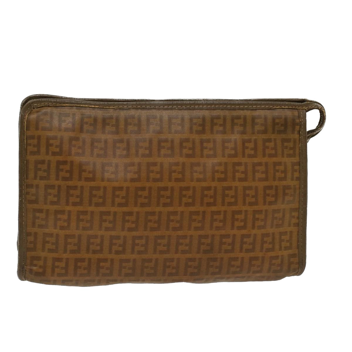 FENDI Zucchino Canvas Clutch Bag Vintage Beige Auth am4754