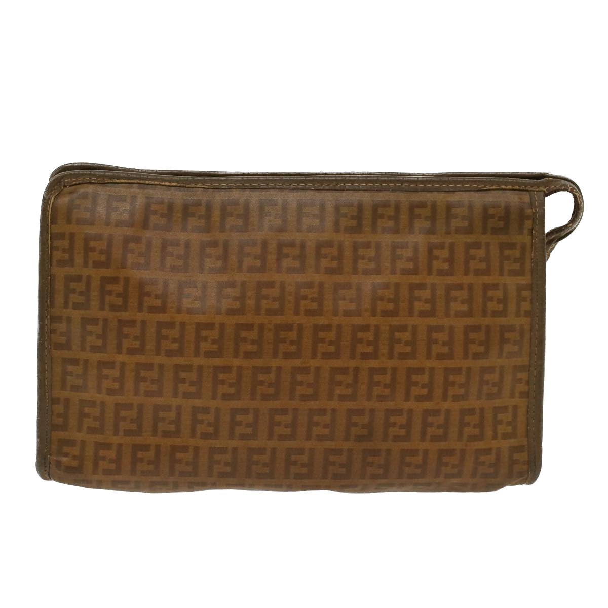 FENDI Zucchino Canvas Clutch Bag Vintage Beige Auth am4754