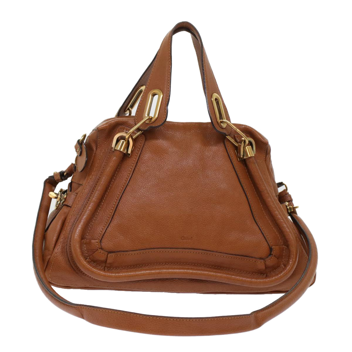 Chloe Paraty Shoulder Bag Leather 2way Brown Auth am4763