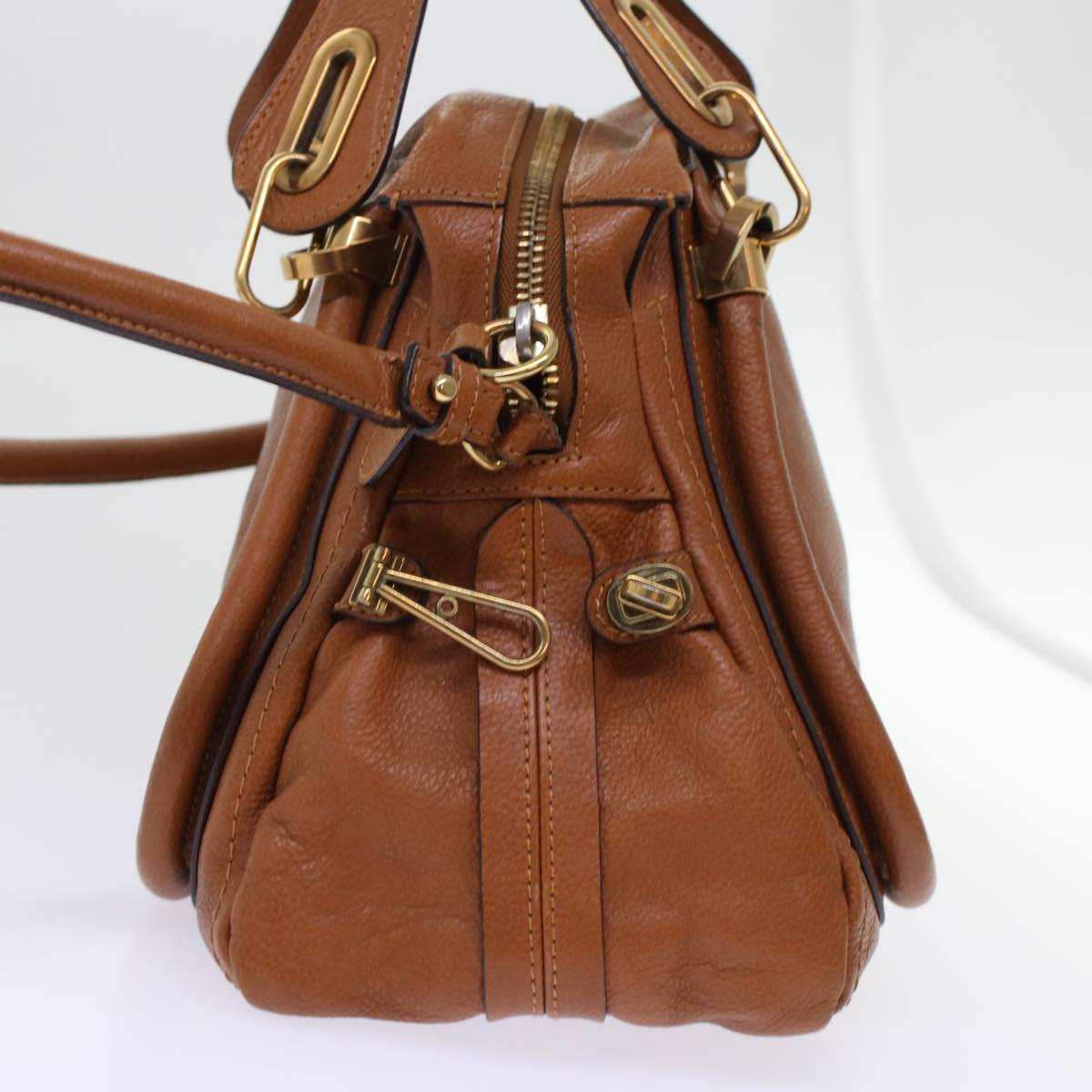 Chloe Paraty Shoulder Bag Leather 2way Brown Auth am4763