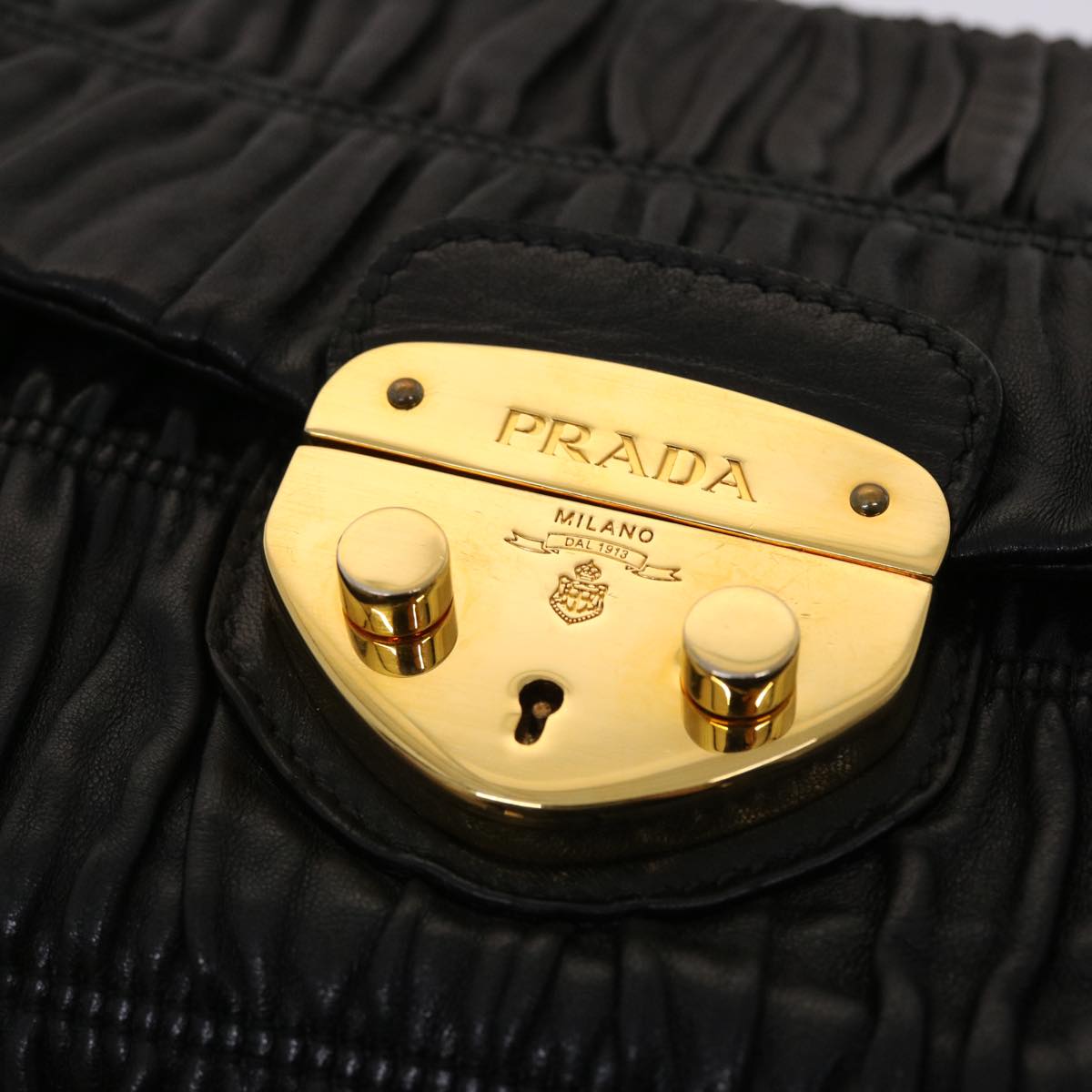 PRADA Chain Shoulder Bag Leather Black BR4695 Auth am4776