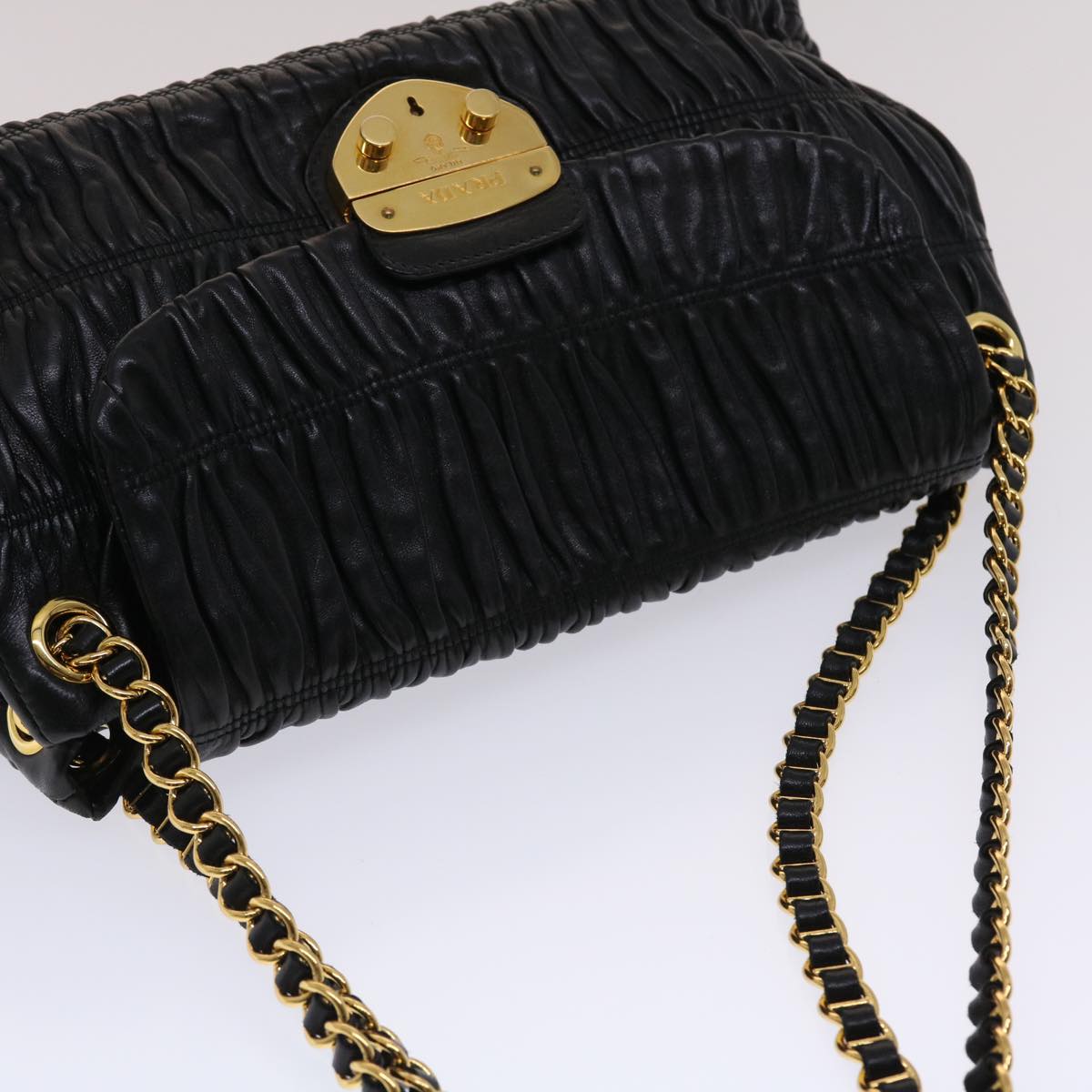 PRADA Chain Shoulder Bag Leather Black BR4695 Auth am4776