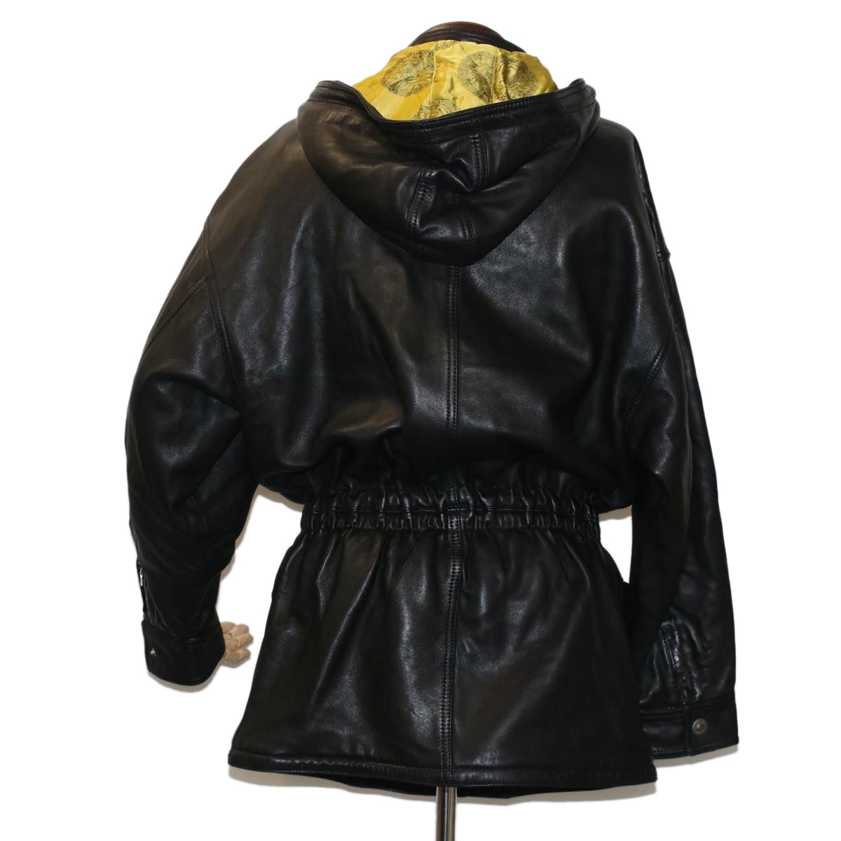 Gianni Versace Medusa Hoodie Jacket Leather Rayon Black Yellow Auth am4783