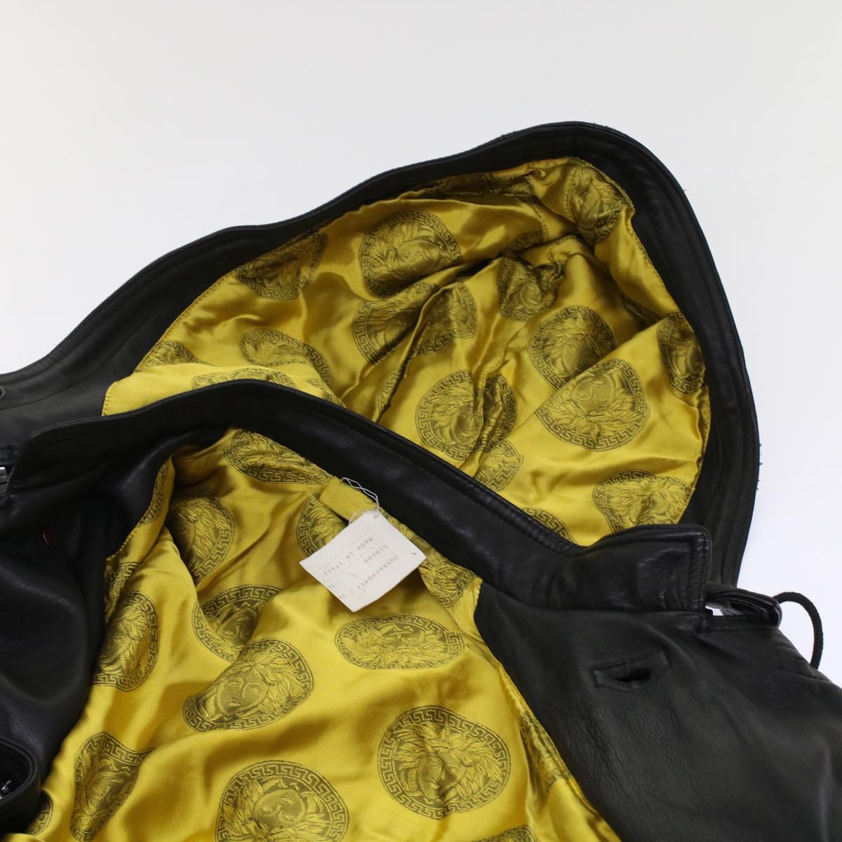 Gianni Versace Medusa Hoodie Jacket Leather Rayon Black Yellow Auth am4783