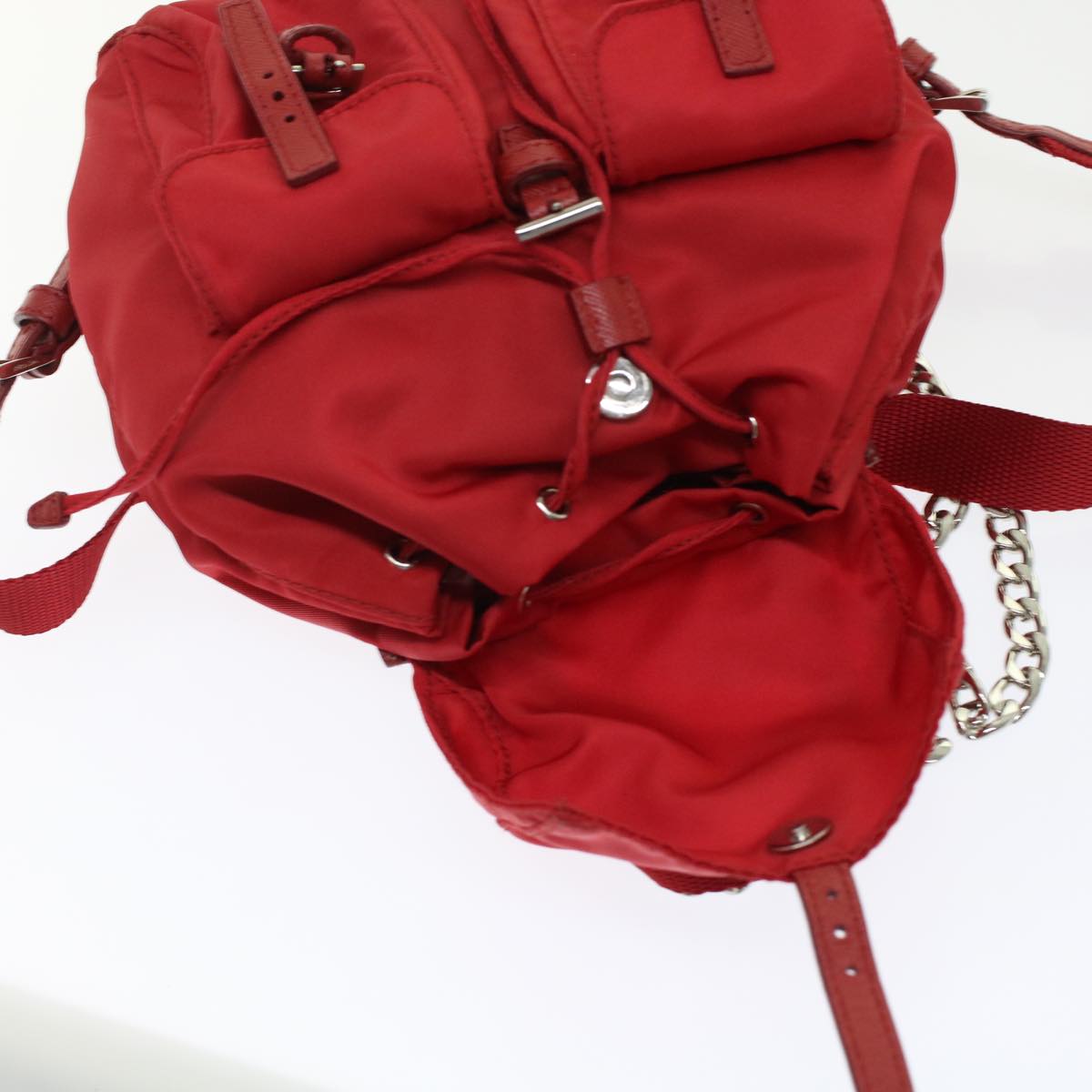 PRADA Chain Backpack Nylon Red 1BH029 Auth am4819