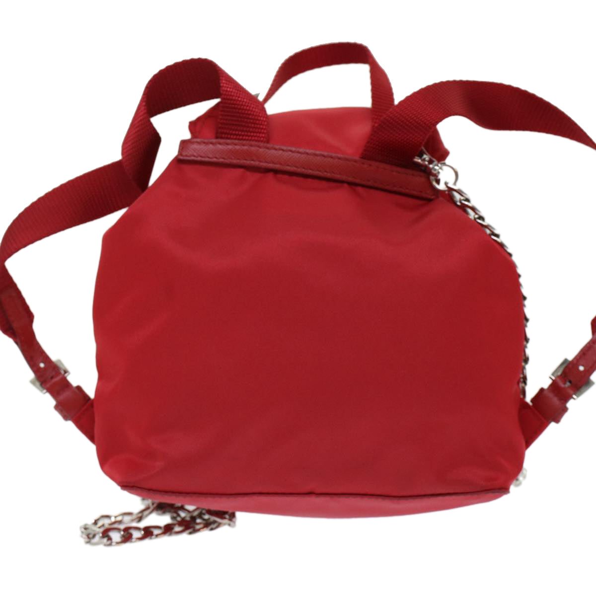 PRADA Chain Backpack Nylon Red 1BH029 Auth am4819 - 0
