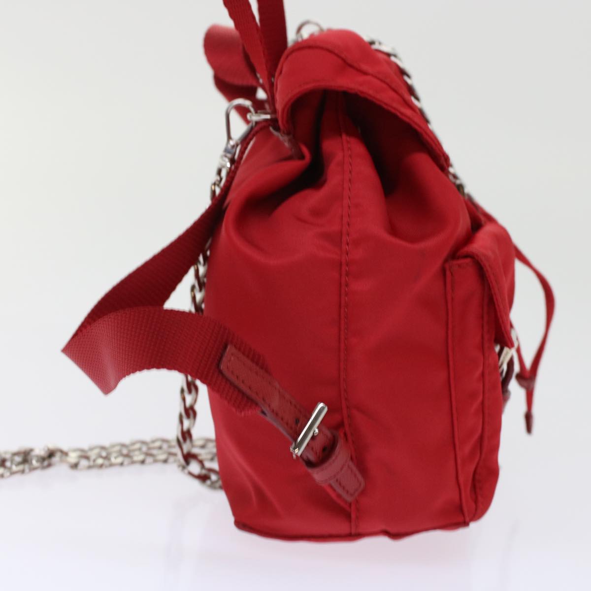 PRADA Chain Backpack Nylon Red 1BH029 Auth am4819