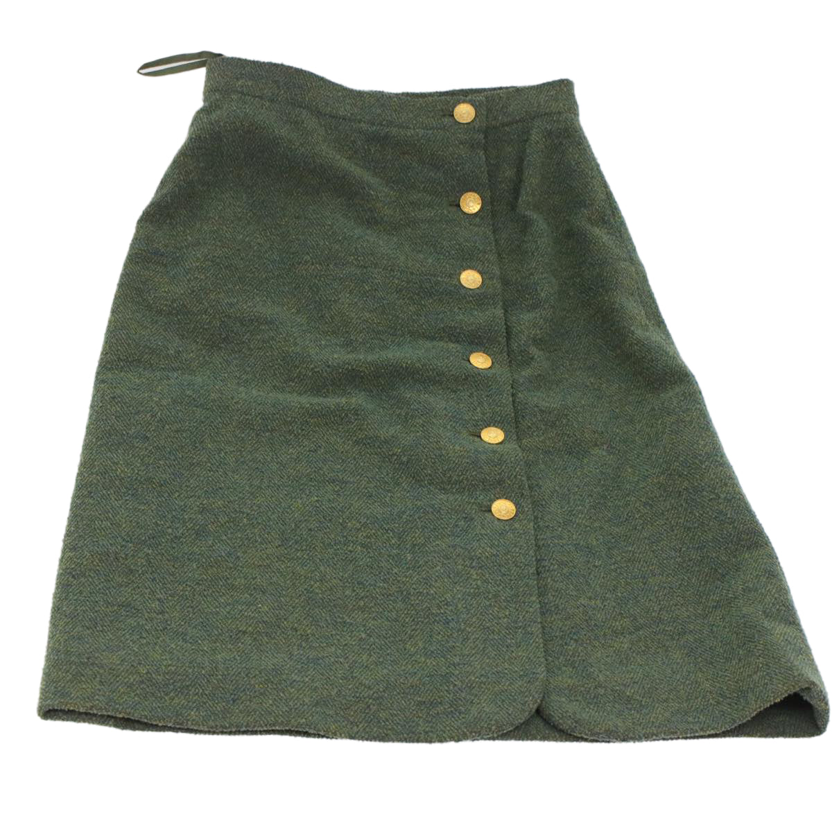 CHANEL Skirt Wool Green CC Auth am4825