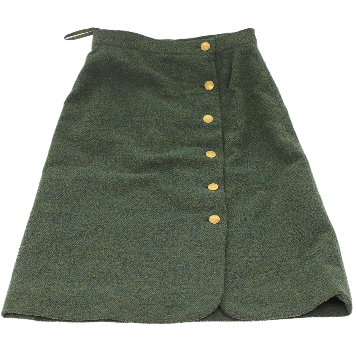 CHANEL Skirt Wool Green CC Auth am4825