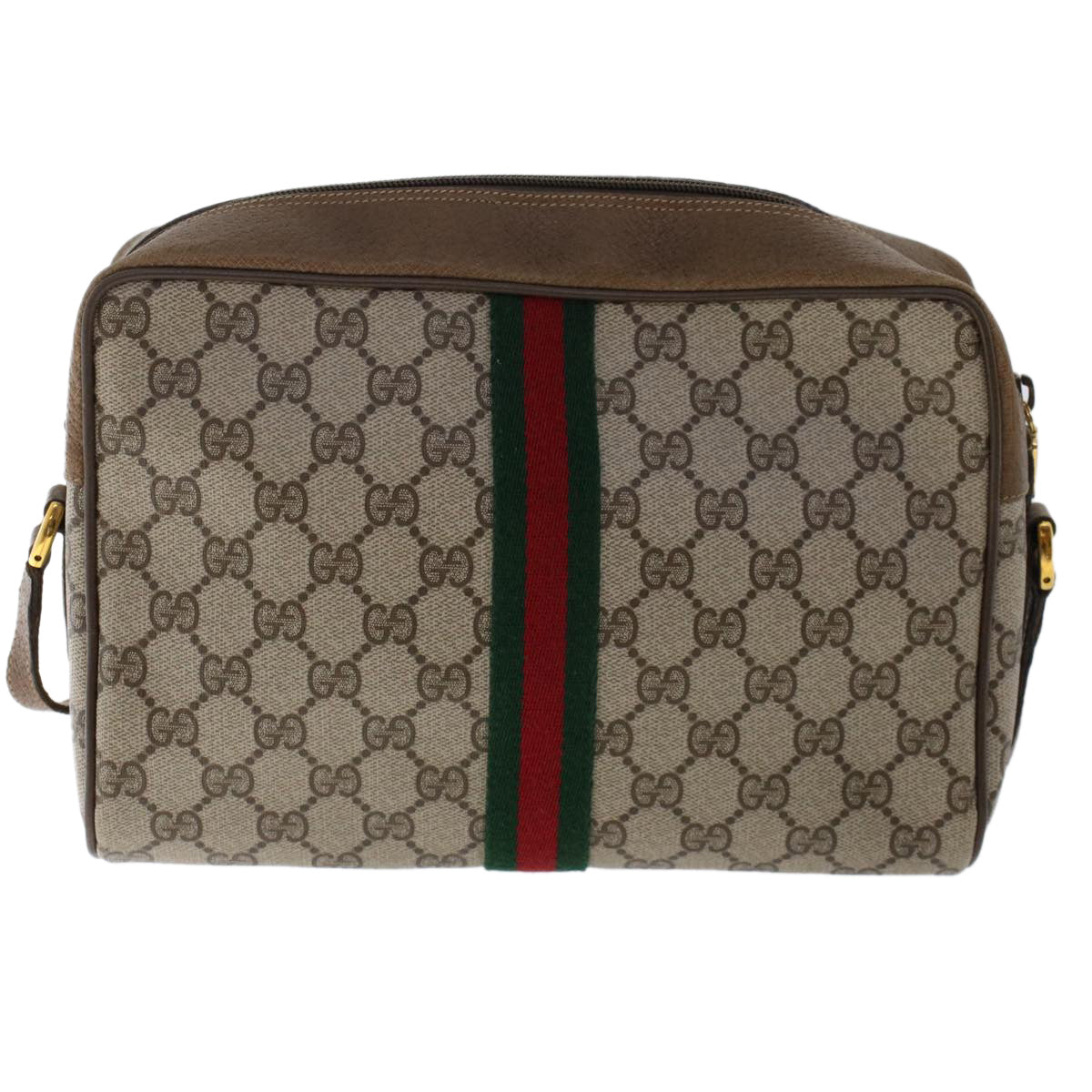 GUCCI GG Canvas Web Sherry Line Shoulder Bag PVC Leather Beige Red Auth am4836 - 0