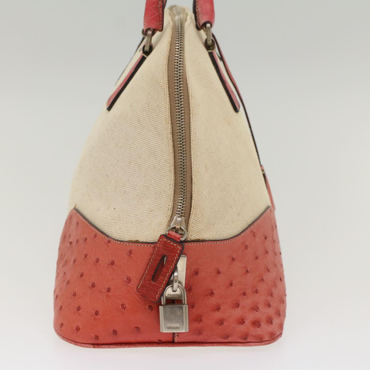 PRADA Hand Bag Canvas Leather Beige Pink Auth am4837