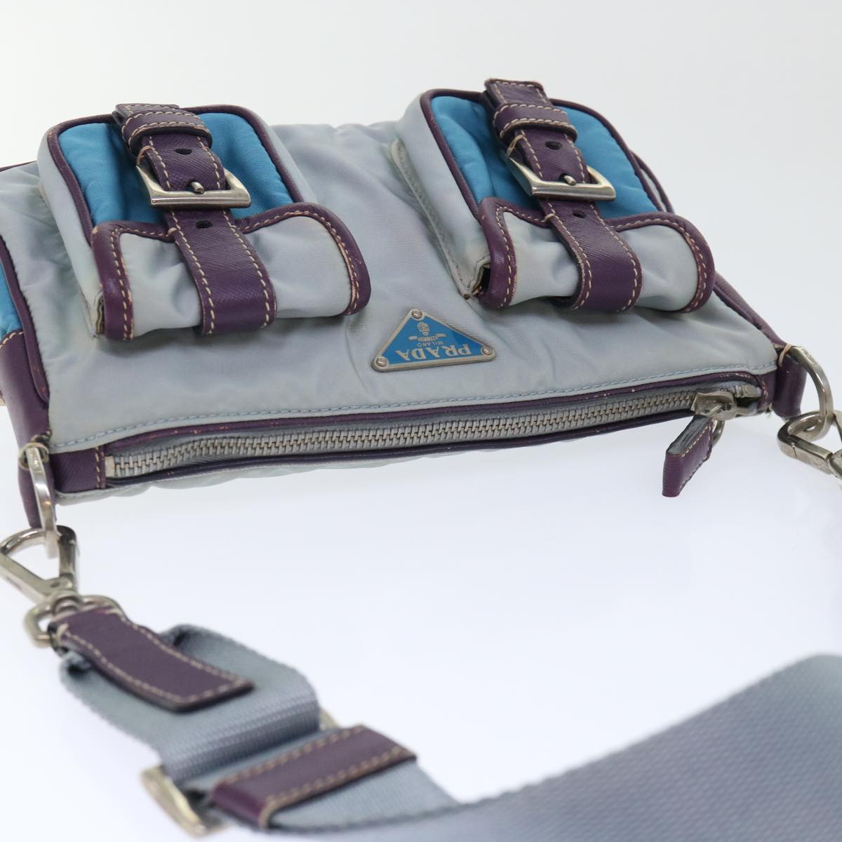 PRADA Shoulder Bag Nylon Leather Blue Auth am4846
