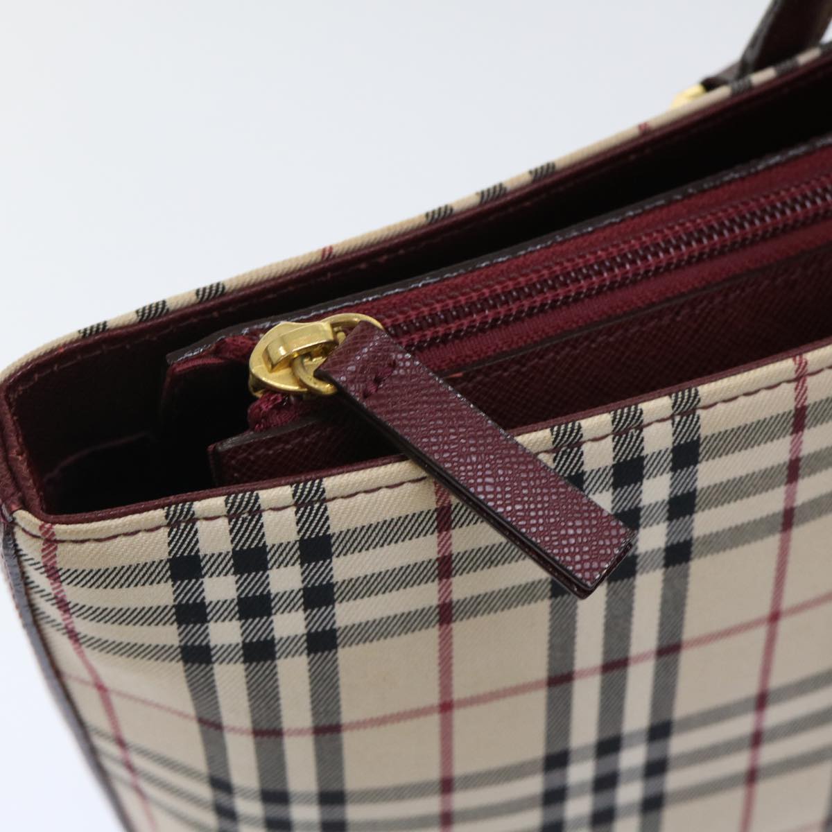 BURBERRY Nova Check Tote Bag Canvas Leather Beige Wine Red black Auth am4848