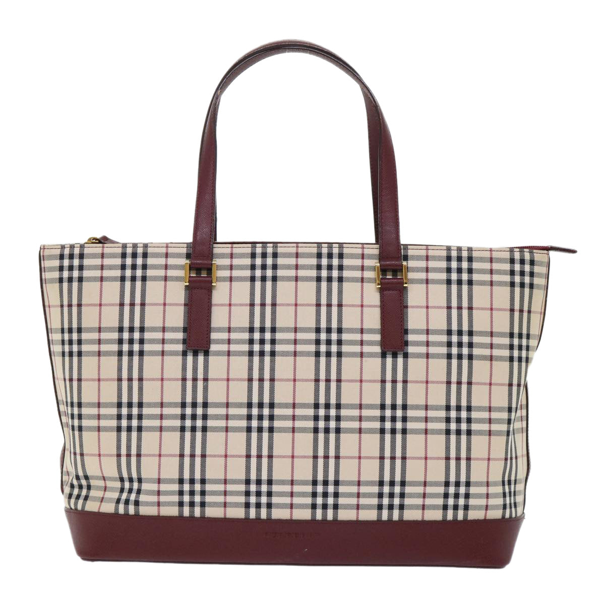 BURBERRY Nova Check Tote Bag Canvas Leather Beige Wine Red black Auth am4848