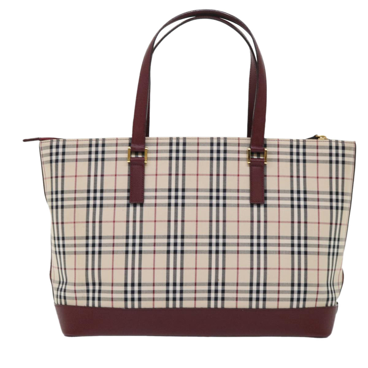 BURBERRY Nova Check Tote Bag Canvas Leather Beige Wine Red black Auth am4848